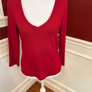 Cyrus Scarlet Long Sleeve V-Neck Tee